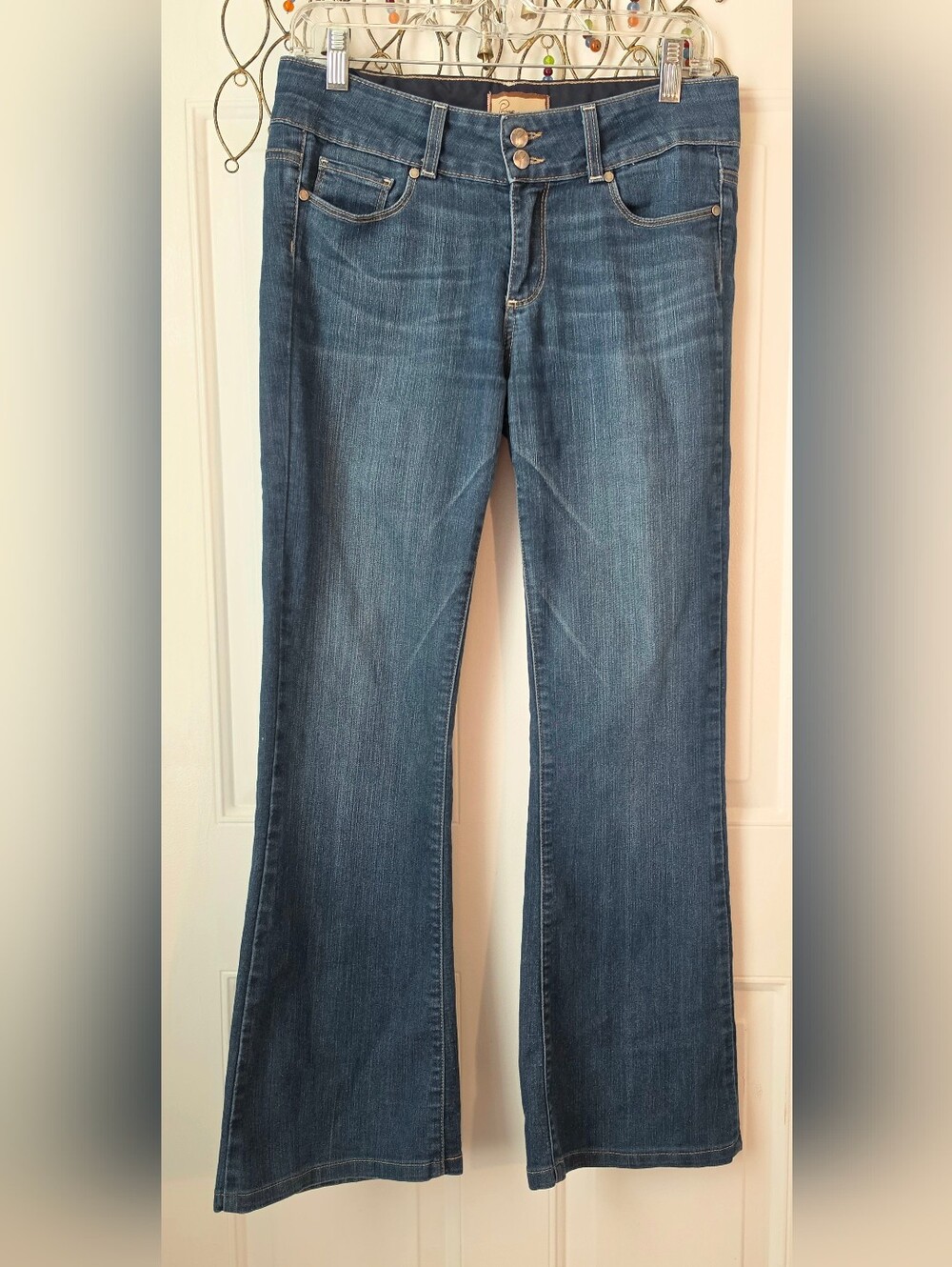 Y2K PAIGE Hidden Hills Bootcut Flare Jeans Womens 28 Med-Dark Wash Stretch Denim